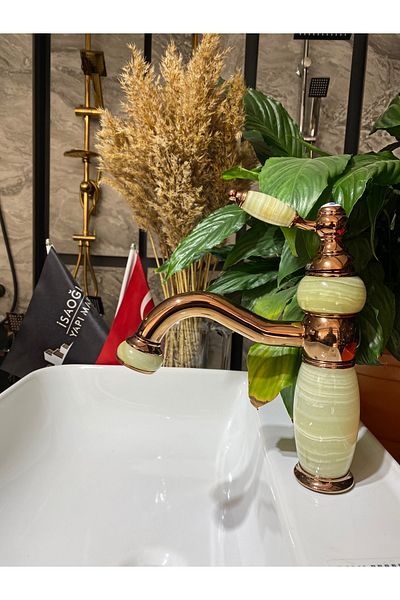 İSAOĞLU YAPI Copper Sink Faucet Marble Design Bronze Sink Faucet Country Design Rose Copper