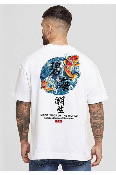 DEEPSENCE Ανδρικό μπλουζάκι Oversize με στάμπα White Fish Back