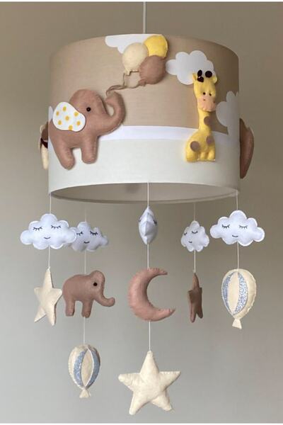 Leobabyroom Kahve Bulutlu Krem Renk Hayvan Figürlü Çocuk Odası Tasarım Avize Bebek Odası Tasarım Avize