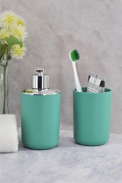 Saban Toothbrush Holder and Liquid Soap Dispenser Set of 2 Green