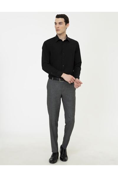 Pierre Cardin Saten Kumaş Slim Fit Siyah Gömlek