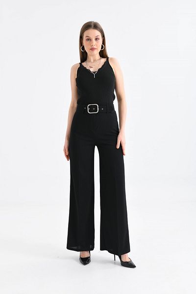 VOLT CLOTHİNG Damen-Hose aus Stoff mit weitem Beingürtel und detailliertem Stoff