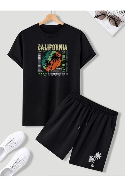 Deocept Men's California Summer Beach Oversize T-shirt and Shorts Combination