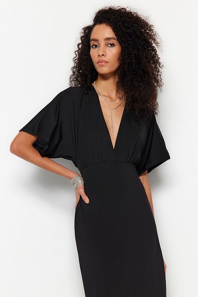Trendyol Collection Μαύρο πλεκτό μακρύ βραδινό φόρεμα TPRSS23AE00270