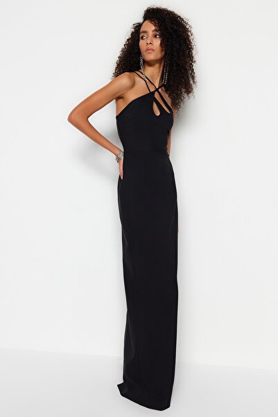 Trendyol Collection Rochie lungă de seară împletită cu căptușeală neagră TPRSS23AE00247