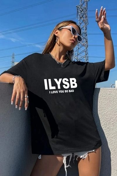 MODAGEN Women's Black Ilysb Printed Oversize T-shirt