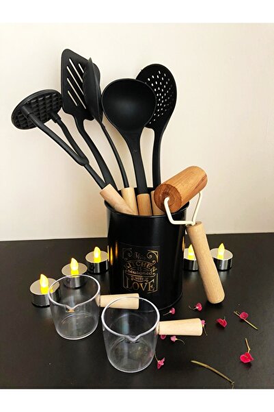 DİBA AVM Serving Set with 6 Metal Stands and Wooden Handles, 1 Roller Dough Opener Roller, 2 Mini Sauce Bowl