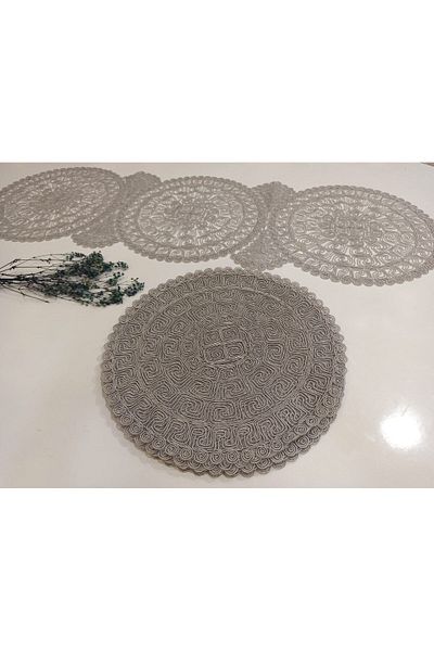 ŞENER HOME Σετ 6 Ατόμων Luxury Cordone Κεντημένο Supla και Runner - Versace Grey