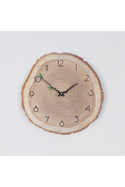 CajuArt Dekoratif Ağaç Gövdesi Kütük Şeklinde 40 Cm Duvar Saati