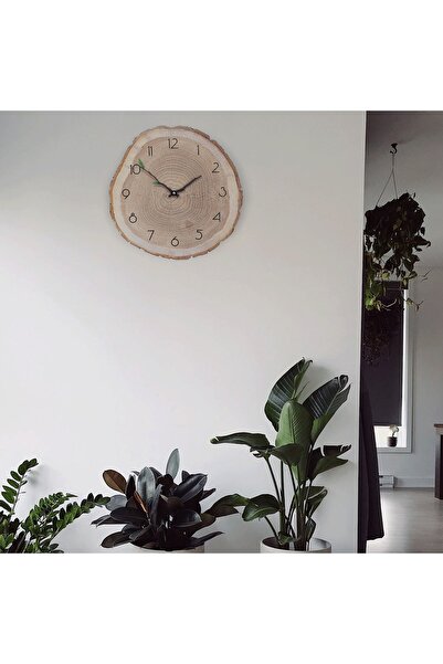 CajuArt Dekoratif Ağaç Gövdesi Kütük Şeklinde 40 Cm Duvar Saati