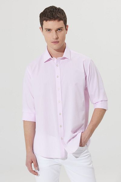 AC&Co / Altınyıldız Classics Men's Pink Comfort Fit Relaxed Cut Classic Collar 100% Cotton Shirt