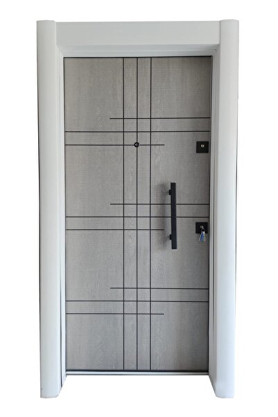tezwood ahşap kapı sanayi Çelik Kapı, Beyaz - Gri Daire Giriş Kapısı, Düz Model Çelik Kapı