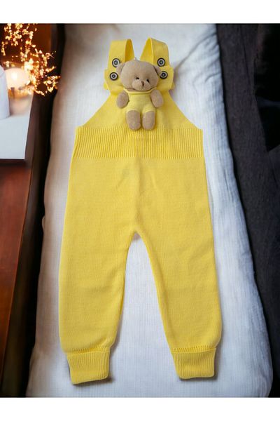 gogo bici Adjustable Knitted Jumpsuit with Teddy Bear Leggings Salopette Flexible Baby Kids