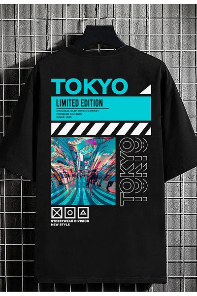 DEEPSENCE Unisex Oversize T-shirt Tokyo Back Printed Black