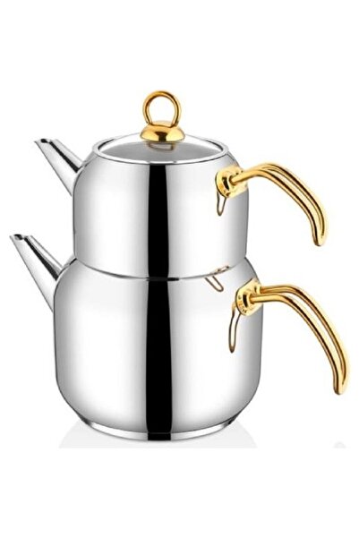 FALEZ Linda Gold Aile Boy Çelik Çaydanlık Seti Çaydanlık Seti Lnd 1002