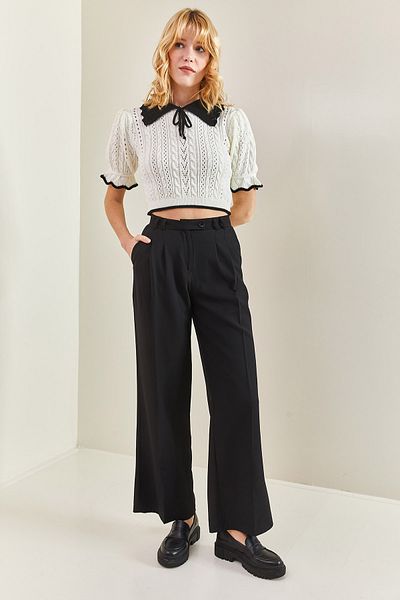 Bianco Lucci Women's Double Waist Fabric Trousers