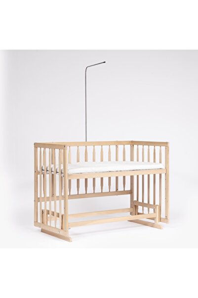 bebeget Süper Full Natural Ahşap Beşik 4 Kademeli Anne Yanı Sallanır Bebek Be...