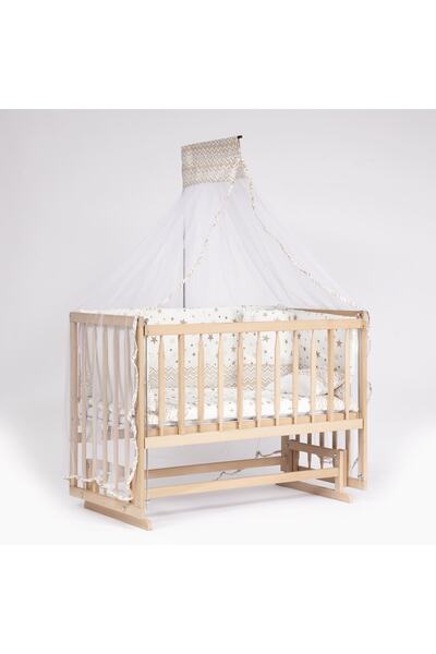 bebeget Süper Full Natural Ahşap Beşik 4 Kademeli Anne Yanı Sallanır Bebek Be...