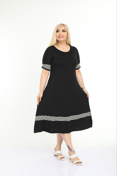 mami butik Plus Size Summer Short Sleeve Above Knee Midi Length Viscose Combed Cotton Dress