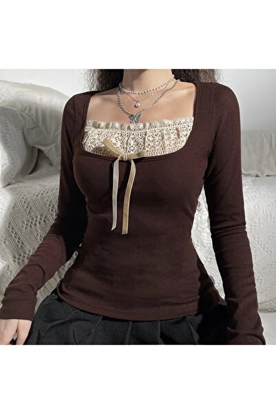 Köstebek Retro Vintage Ribbon Lace Collar Sweatshirt