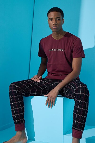 Pijamaevi Claret Red Whatever εμπριμέ κοντομάνικο σετ ανδρικών πιτζάμες