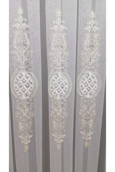 perhal perde ve halı Damaks Ottoman Pattern Classic Living Room Tulle Curtain with Pearl Court