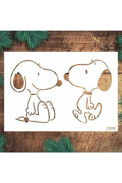 STENCİLTASARIM Snoopy Patterned Wooden Glass Painting Wall