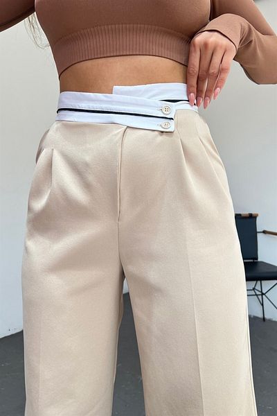 Neşeli Butik Beige Palazzo Pants - Neşel Boutique Women Qns035