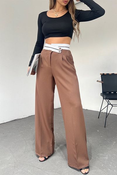 Neşeli Butik Women's Brown Palazzo Trousers Qns035
