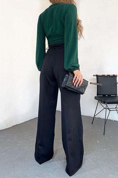 Neşeli Butik Women's Black High Waist Palazzo Pants Qns044
