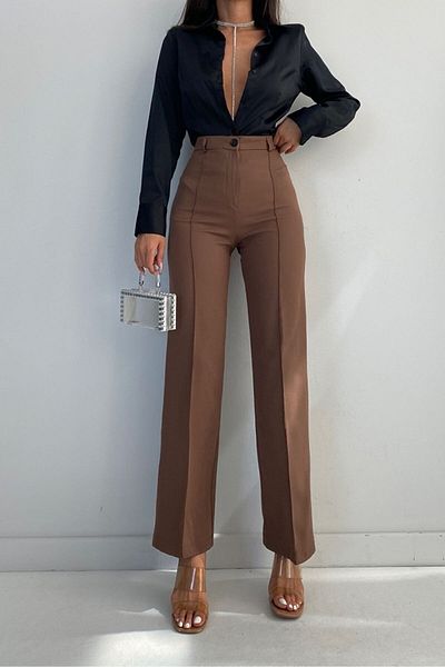 Livik Παντελόνι Palazzo Tess Gold Brown 90s Super High Relaxed