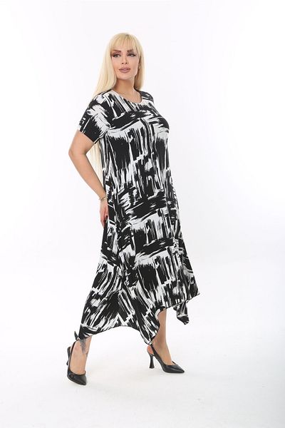 mezura tekstil Rochie asimetrică din bumbac pieptănat din viscoză, cu mâneci scurte, cu croiala relaxată