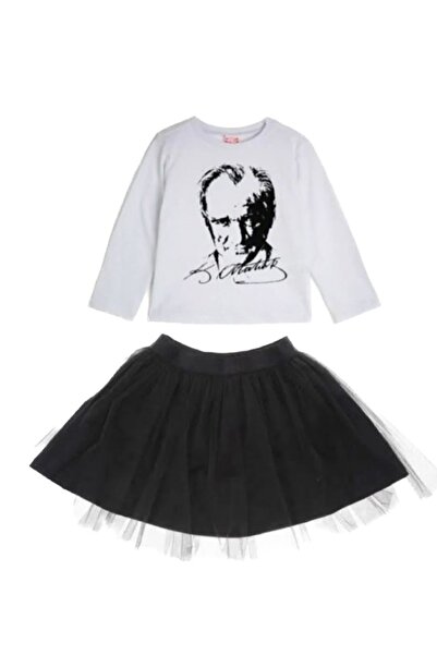 FATELLA Set de fustă tutu și tricou cu mânecă lungă cu imprimeu pentru fetițe...