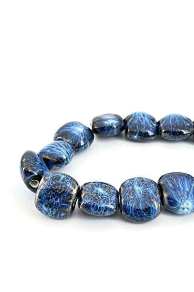 Selvi Konsept Otantik Seramik Takı Boncuğu Yassı Lacivert 21x18 Mm 5 Adet