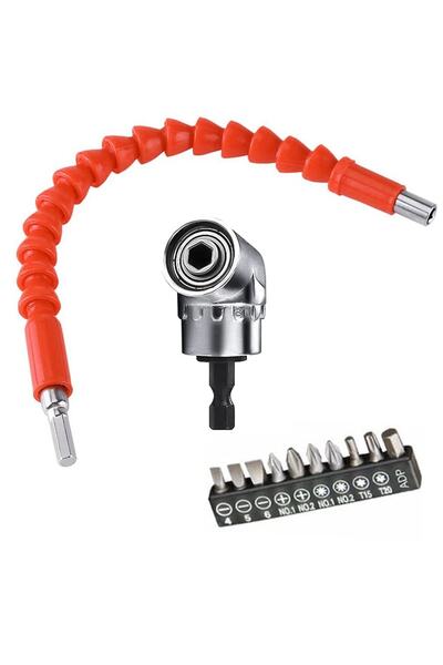 Mager 12 Parça Vidalama Uç Seti Köşe Ve Kör Nokta Vidalama Adaptörü Hızlı Bits Adaptör Esnek Hortumu