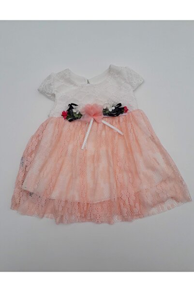 Masal Dünyası Bursa Dantel Tül Detaylı Kız Bebek Elbise 2 Renk 3-12 Ay
