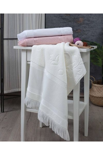 mihriban 3 τεμάχια 50x90 Soft Etamine Jacquard Πετσέτα προσώπου με σταυροβελονιά με κρόσσια (1 κρέμα-1 σκόνη-1 λευκό)