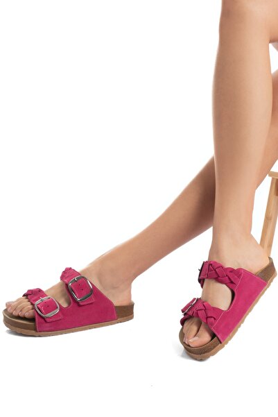 PASSAGE SHOES 6133 Kadın Hakiki Süet Deri Günlük Terlik Fusya
