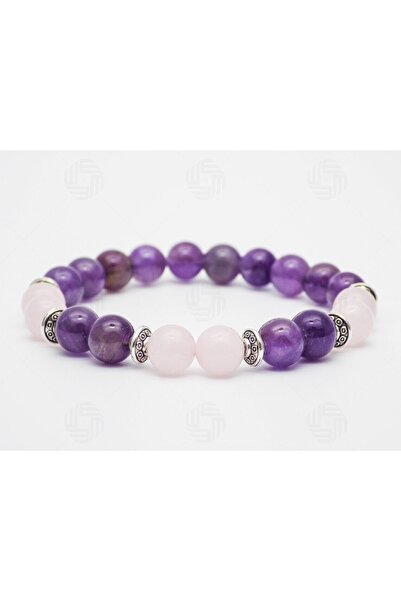 Elegance Symbol | Pink Quartz And Amethyst Natural Stone Bracelet | Handcrafted > Certified