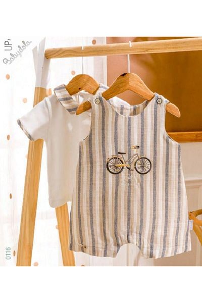 Babydola Baby Boy Salopet Suit Striped Patterned Polo Collar T-Shirt Overalls Set