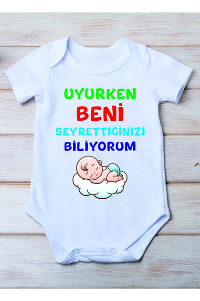 SPACE DRESS I Know You're Watching Me While Sleeping Printed Cotton Baby Body...