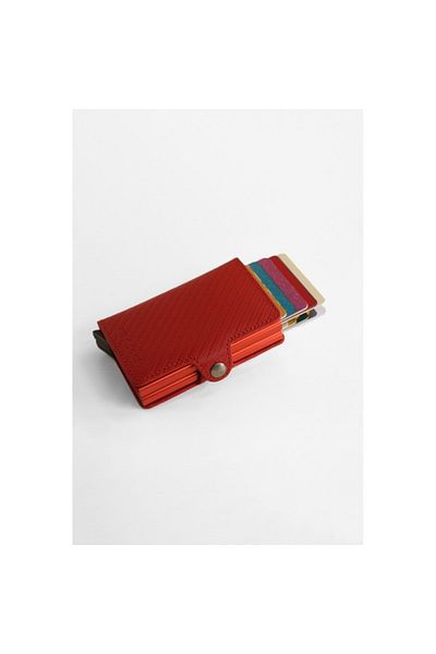 Wrapsol Red Carbon Double Wallet with Mechanism Smart Card Holder