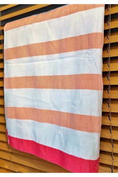 MORDRY Βαμβακερή ριγέ πετσέτα παραλίας 75x150 Λευκό-πορτοκαλί