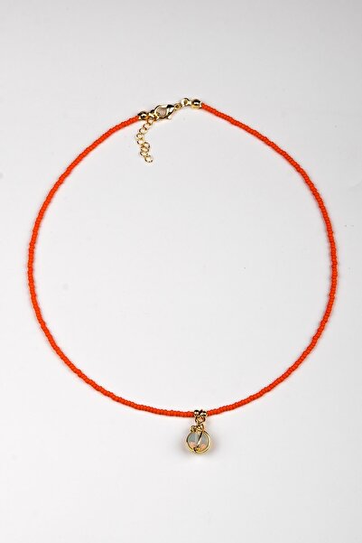 Lila Rosa Etnik Ay Doğal Taşlı Kolye