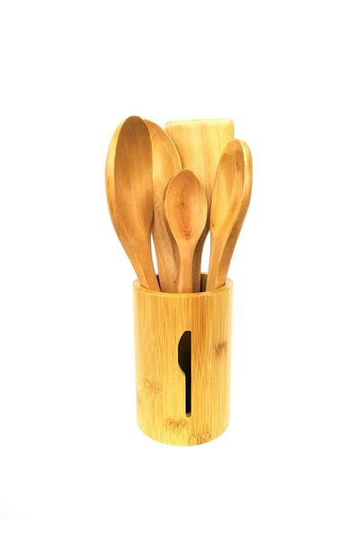 ELEGANCEV Bamboo Stand - Wooden Spoon Spatula Serving Set