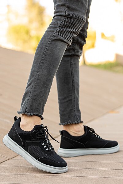 BOUIS Ανδρικά μαύρα καπνιστά καθημερινά παπούτσια με χοντρή σόλα με κορδόνια άνετα, ανθεκτικά ελαφριά παπούτσια για περπάτημα