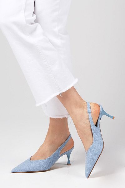 Mio Gusto Pantofi cu toc pentru femei Justine Blue Color Tweed Fabric