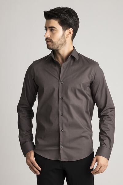 alenmeza Erkek Antrasit Gri %100 Pamuk Saten Non-ıron Ütü Istemeyen Casual Cepsiz Modern Fit Gömlek
