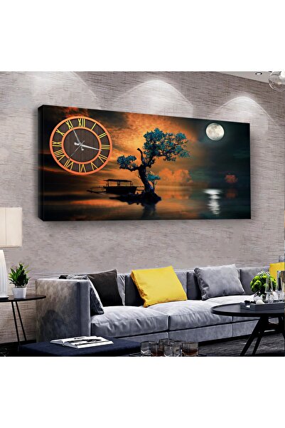 Zevahir Mobilya Dekorasyon Gün Batımı Manzara 100 X 50 Cm Saatli Kanvas Tablo