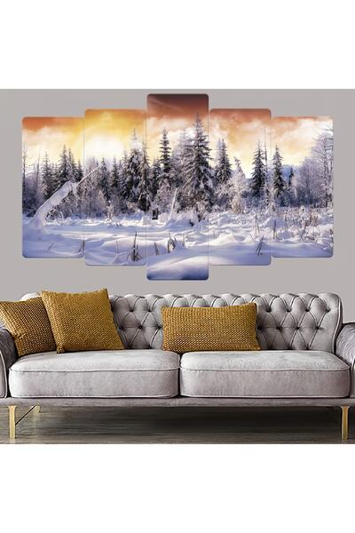 Zevahir Mobilya Dekorasyon Beşli Mdf Kar Manzara Tablo Seti